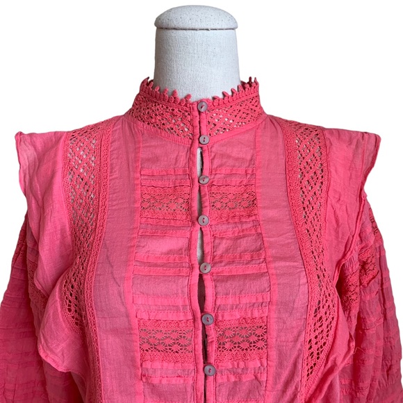 FP One Free People Rosalind Pink Coral Crochet Cotton Top Small - Picture 3 of 13
